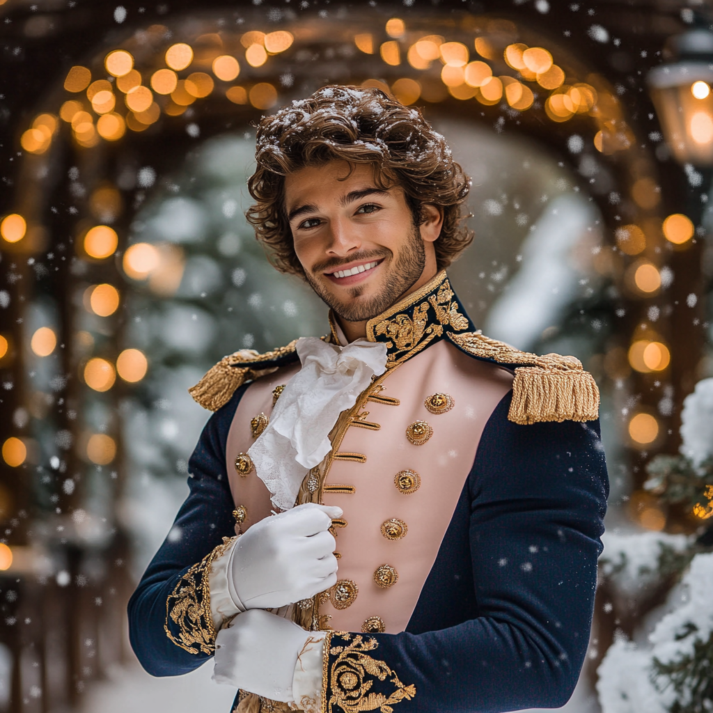 A Romantic Nutcracker Soldier in Snowy Gazebo