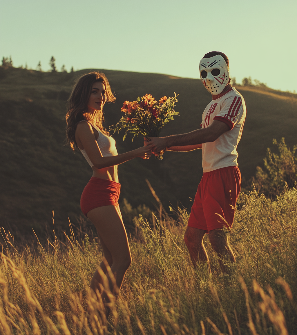 A Romantic Sunset Encounter with a Masked Man