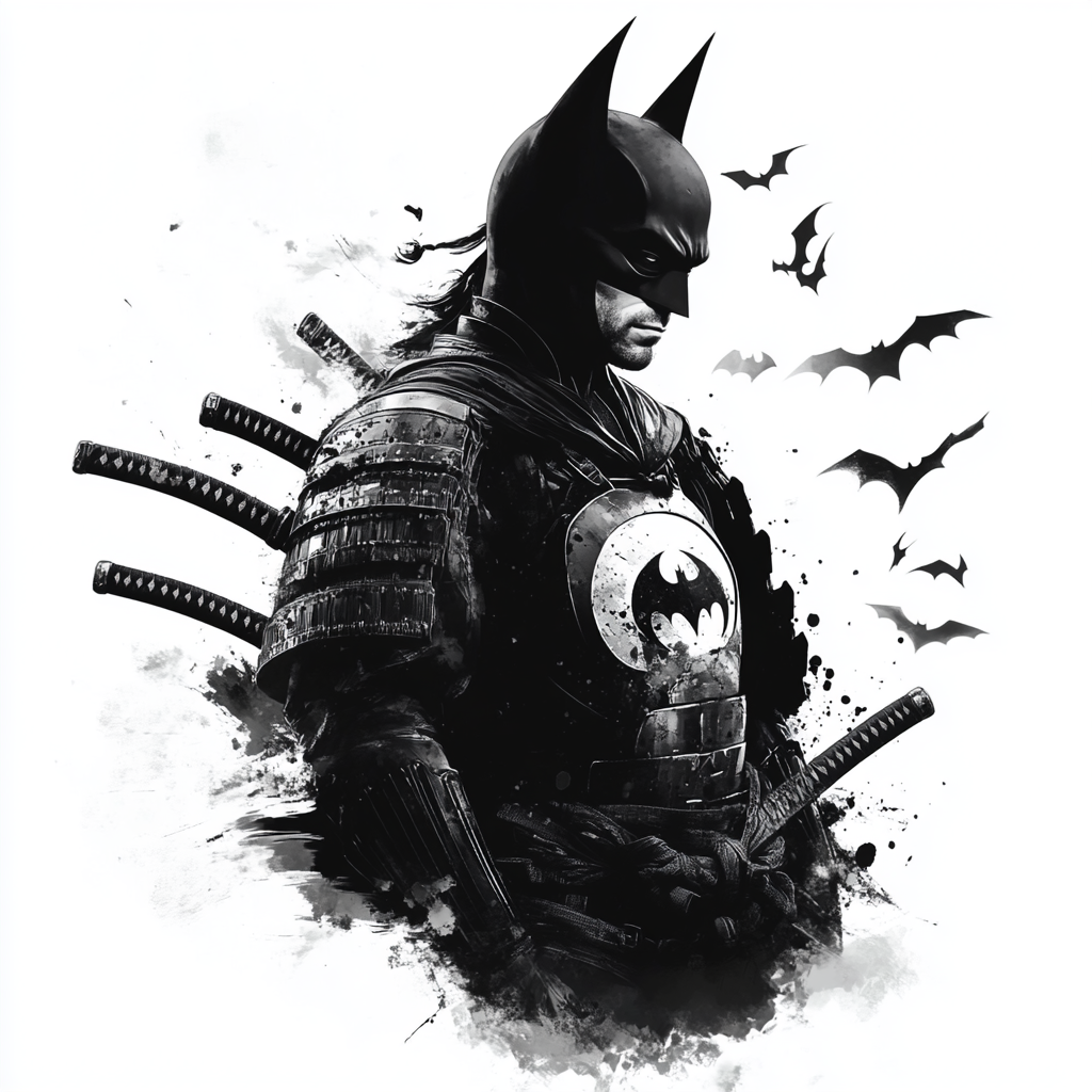 A Samurai Batman in Black and White