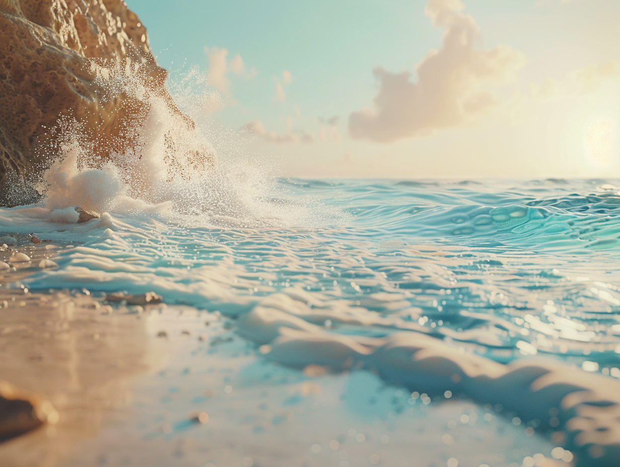 Cinematic Beach Waves Photograph In Wes Anderson Style