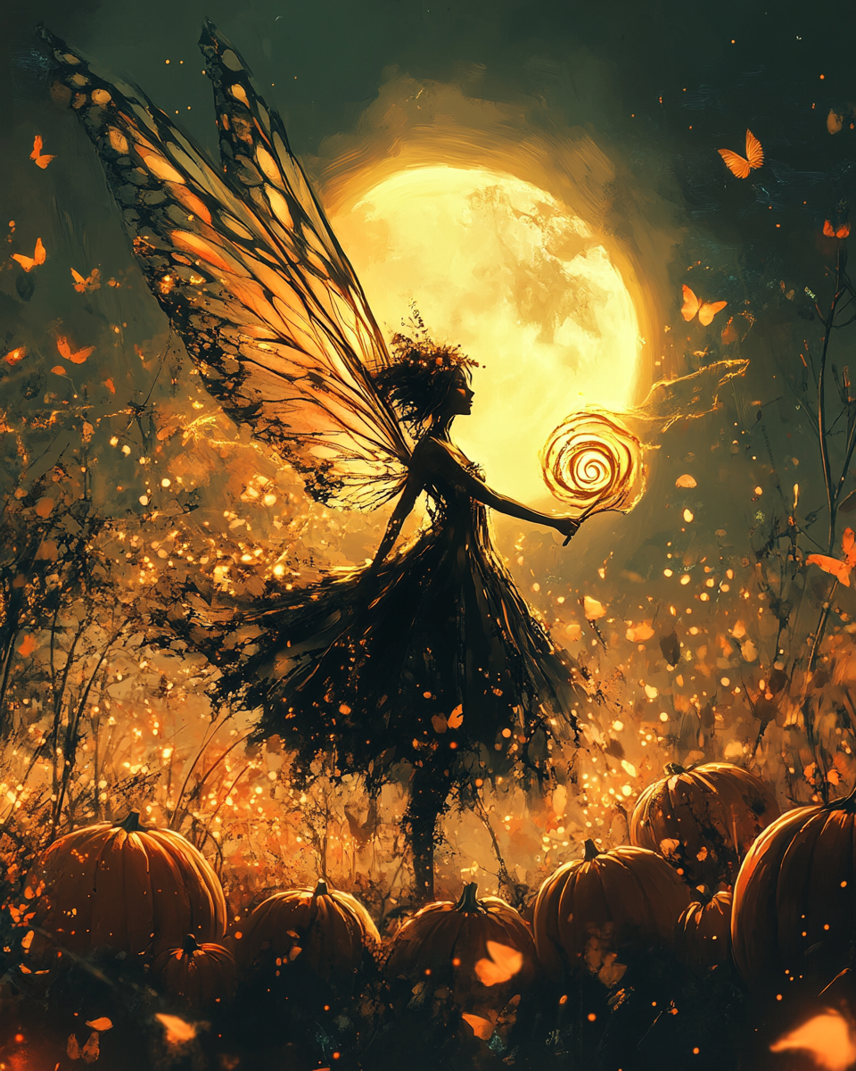 A Scary Fairy Casting Spell on Pumpkin Patch