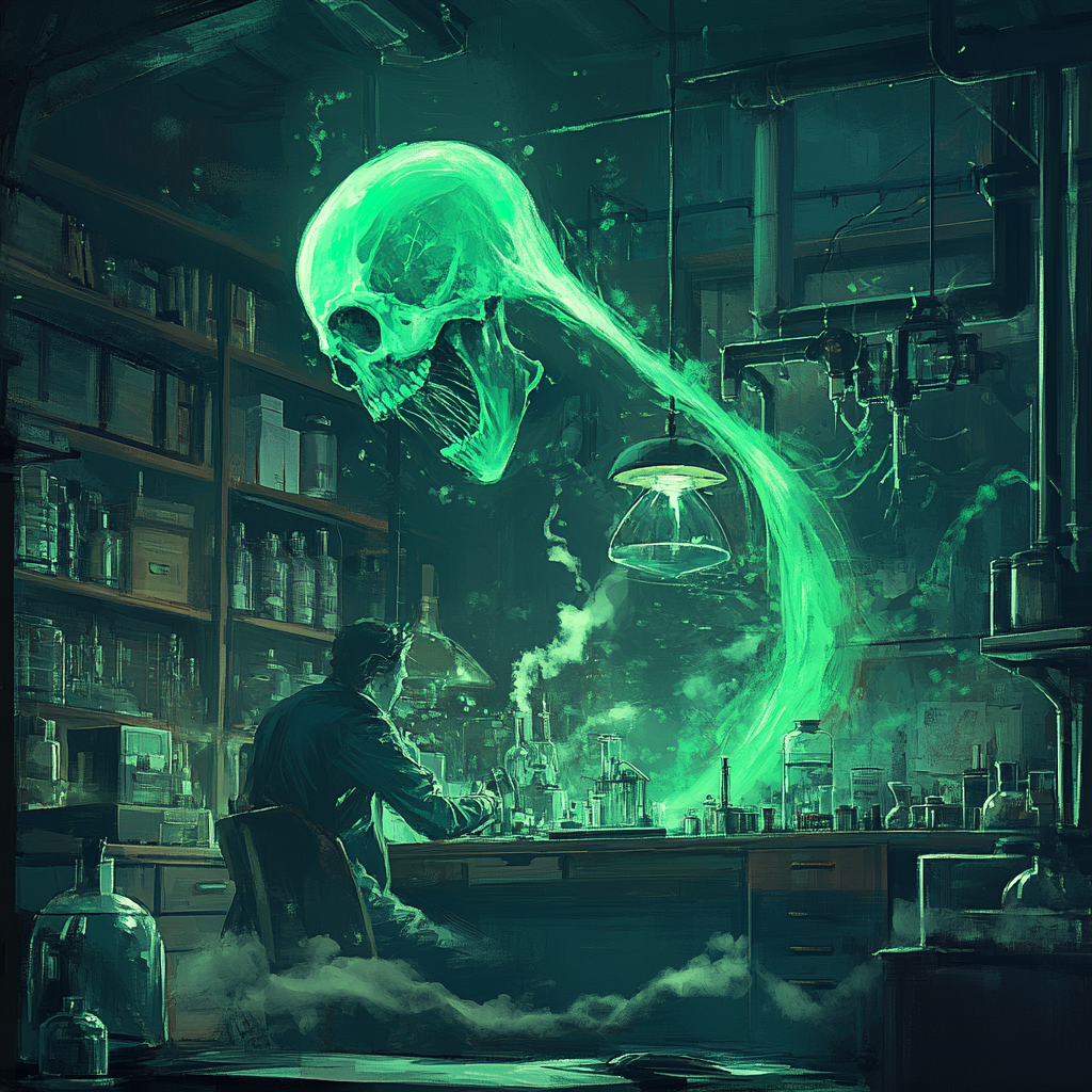 A Scientist Ghost with Students in Lab Poster