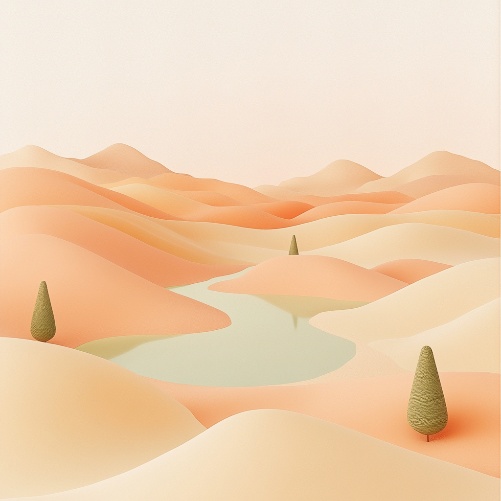 A Serene Desert Landscape with Winding River