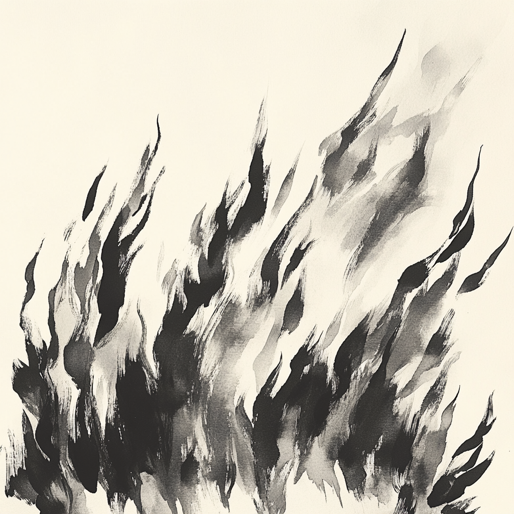 A Serene Ink Wash of Dynamic Flames