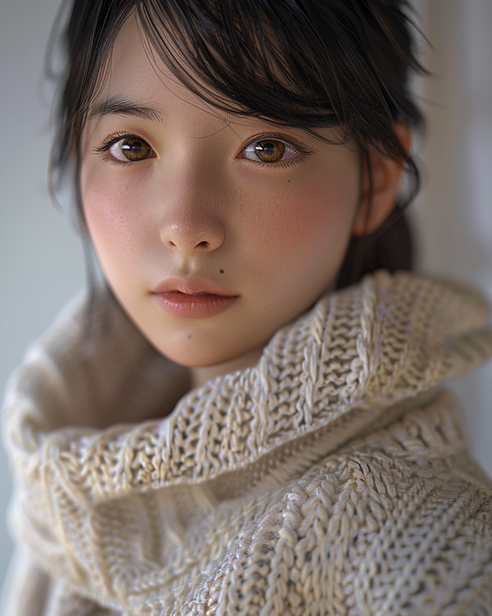 A Serene Japanese Girl in White Cardigan