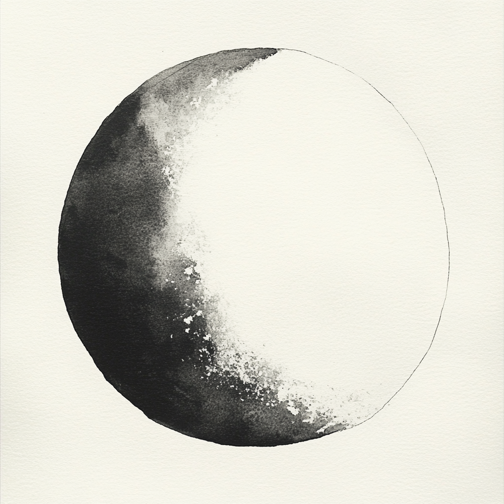 A Serene Moon in Ink Wash Style