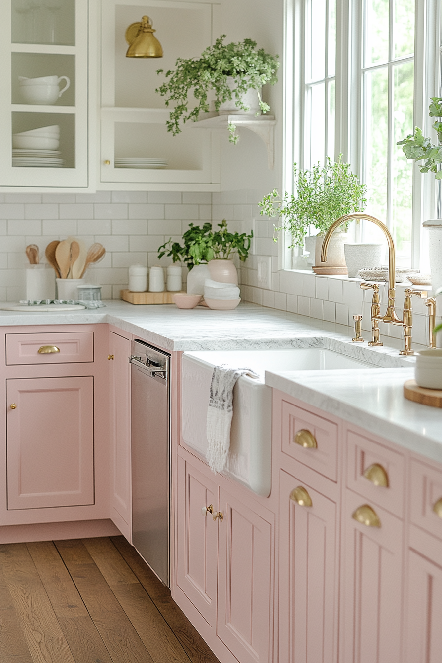 A Serene Pink Kitchen with Soft Shell Sensation