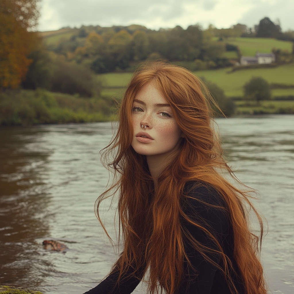 A Serene Woman by the Calm River