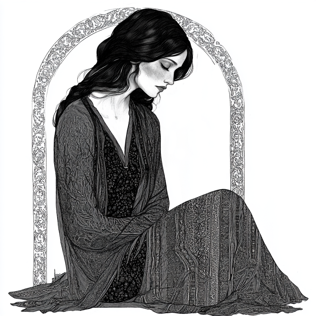 A Serene Woman in Gorey-inspired Artwork