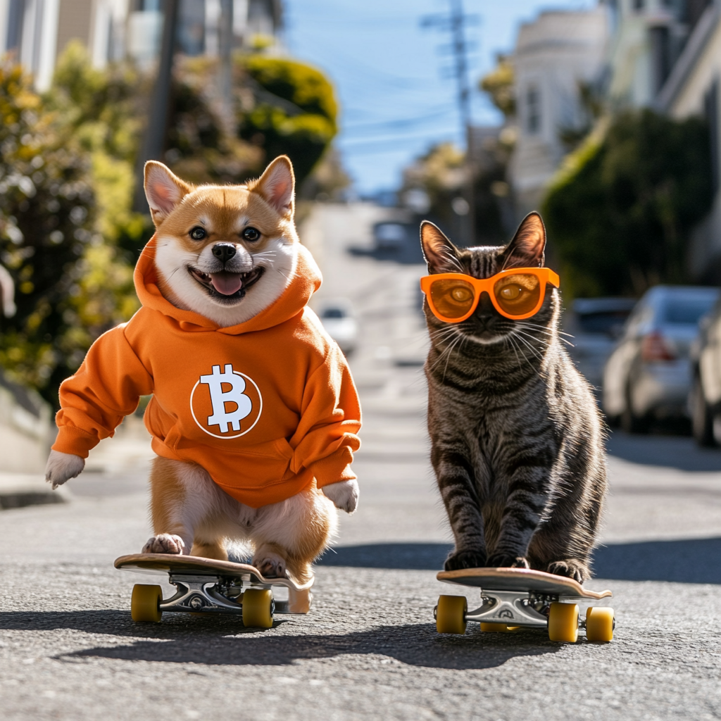 A Shiba Inu and Siamese Cat race downhill