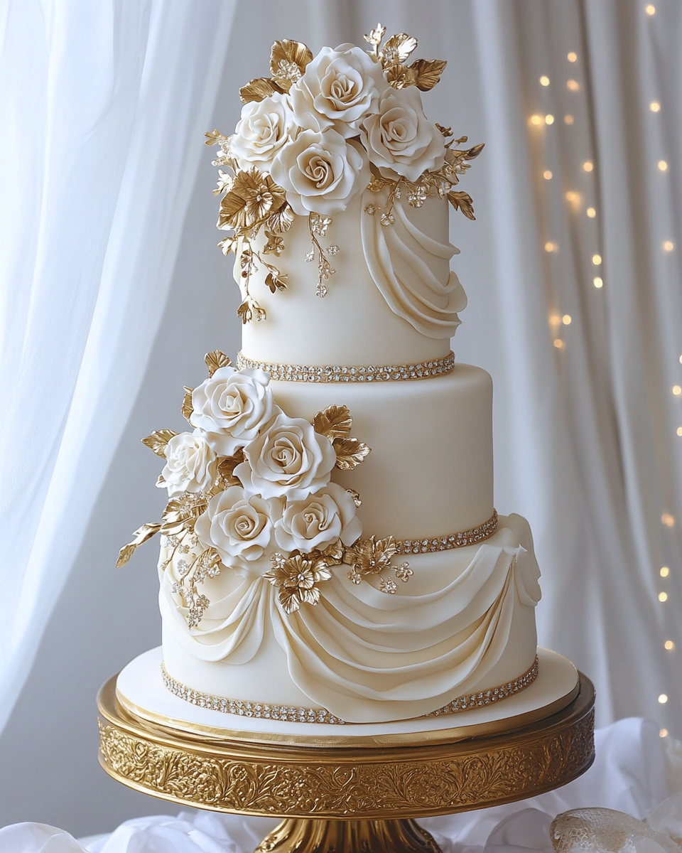 A Shiny Gold and White Arabic-Inspired Cake