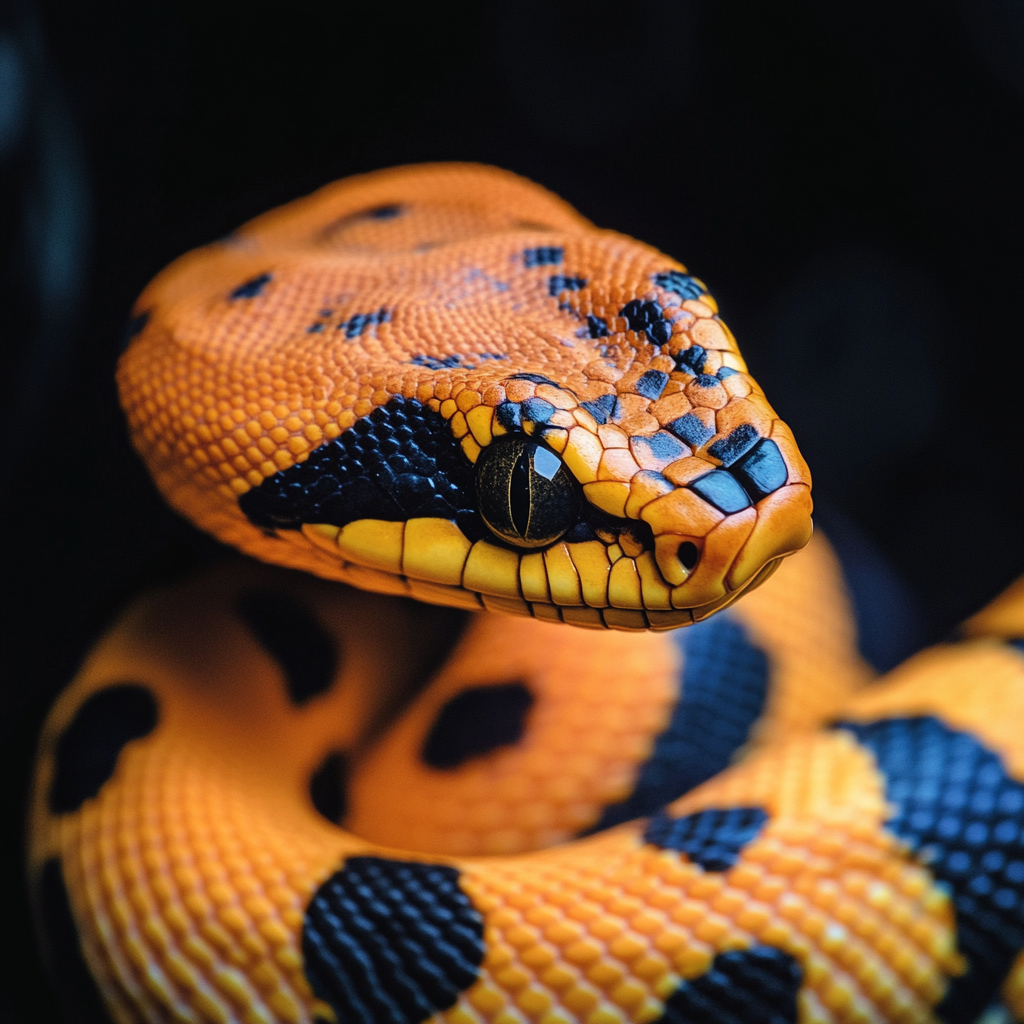 A Shiny Orange Snake Slithering in Darkness