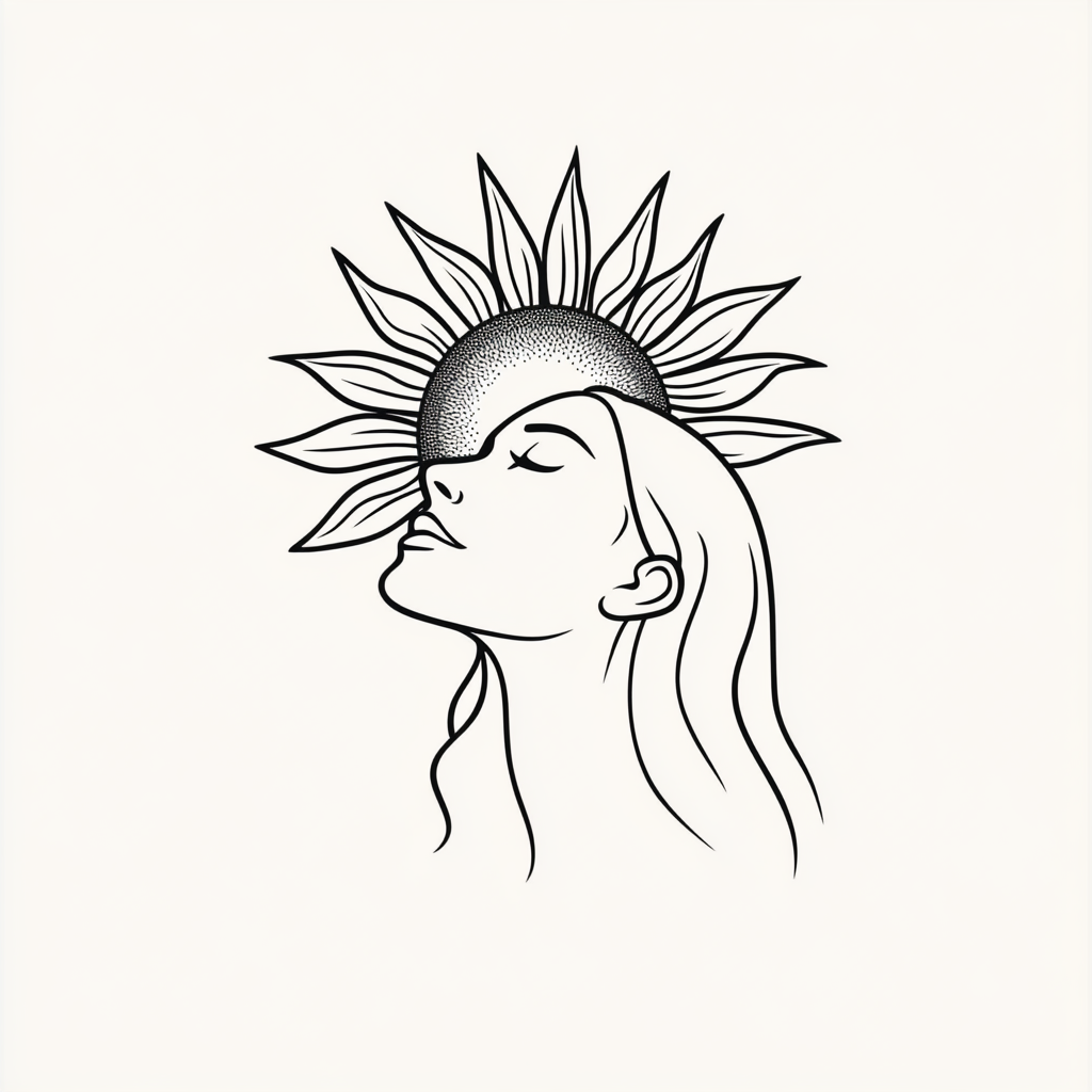 A Simple Logo of Woman with Sunflower and Sun