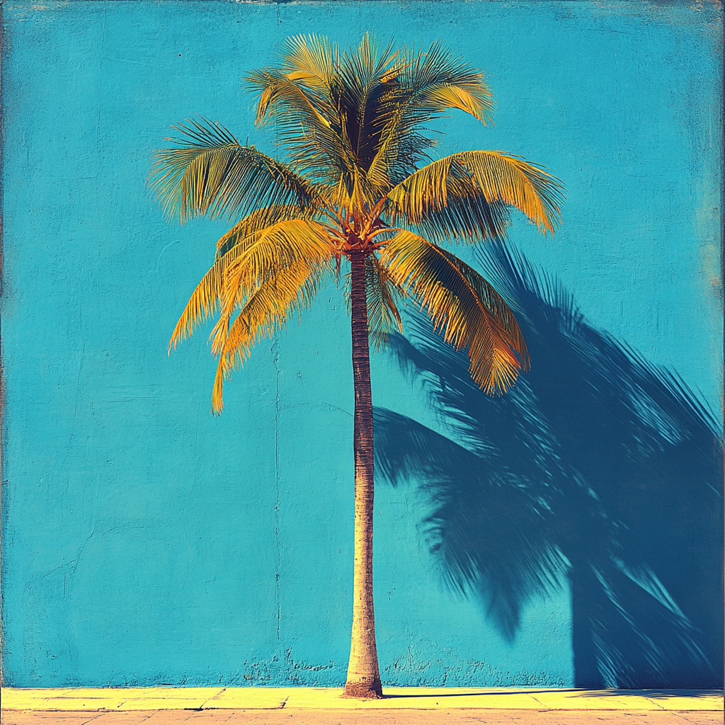 A Simple Palm Tree on Bright Blue Background