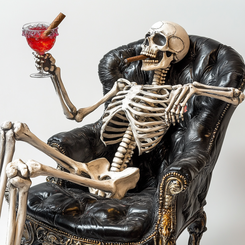 A Skeleton Enjoying Jazz Era Cocktail in Chair