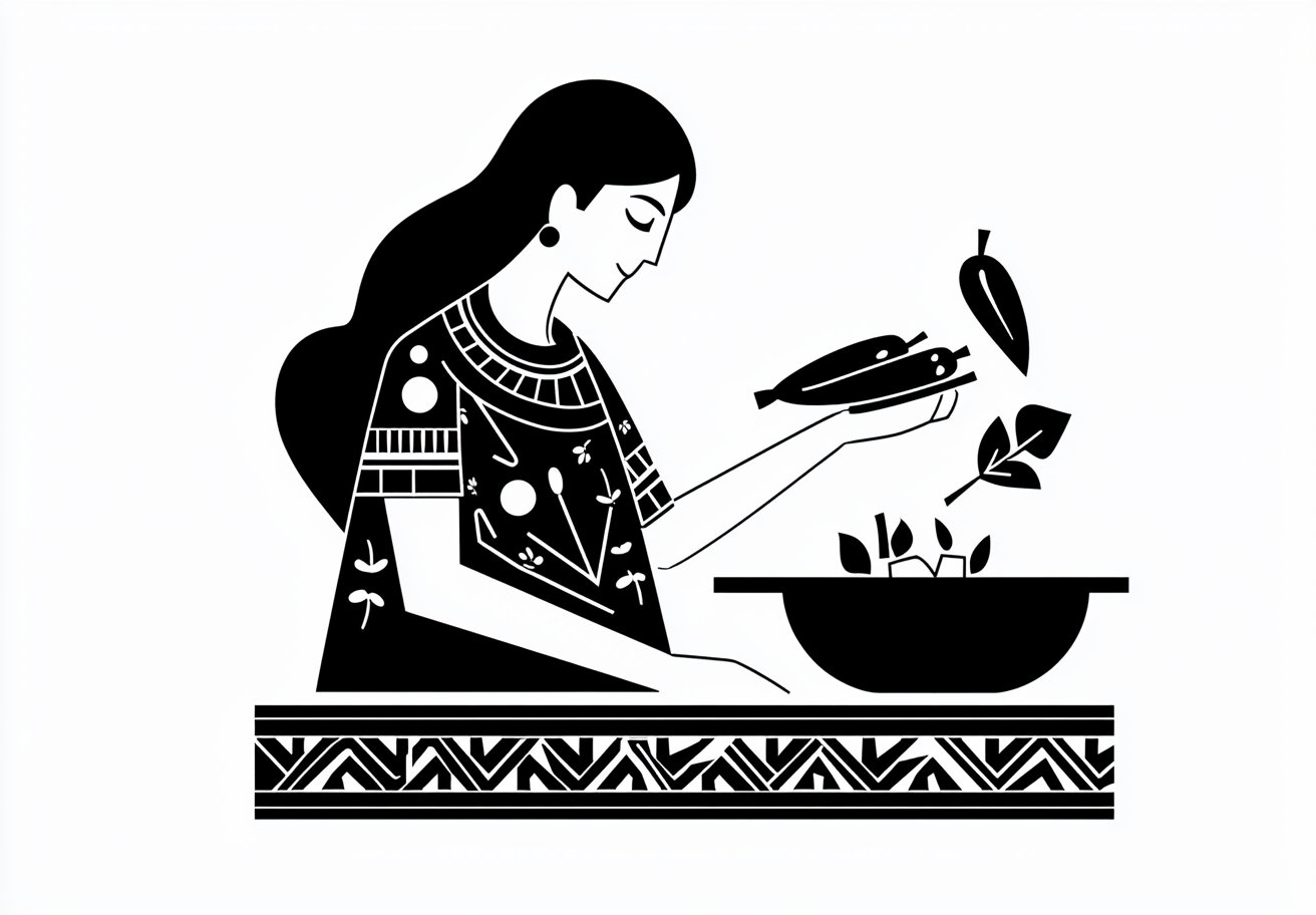 A Slavic Icon Woman Cooking Peperoni in Pan