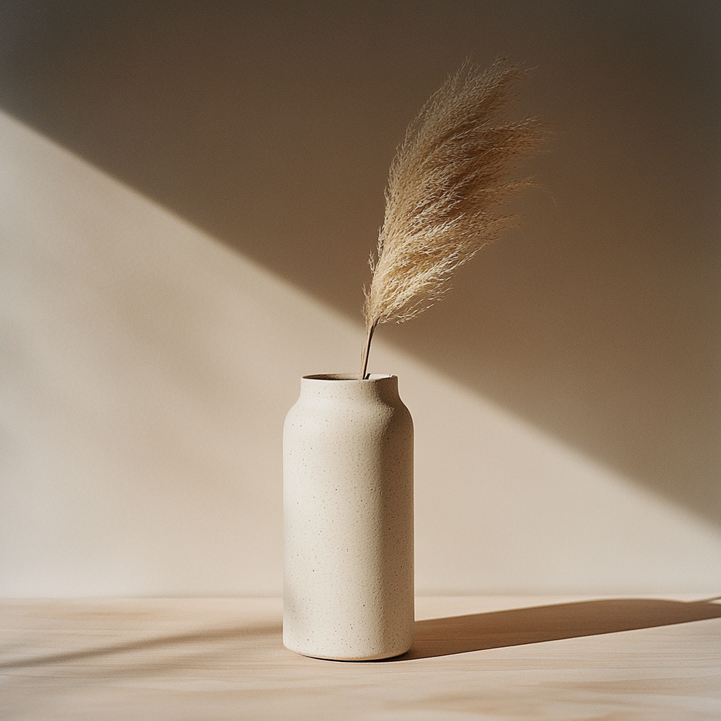 A Sleek Ceramic Vase with Pampas Grass