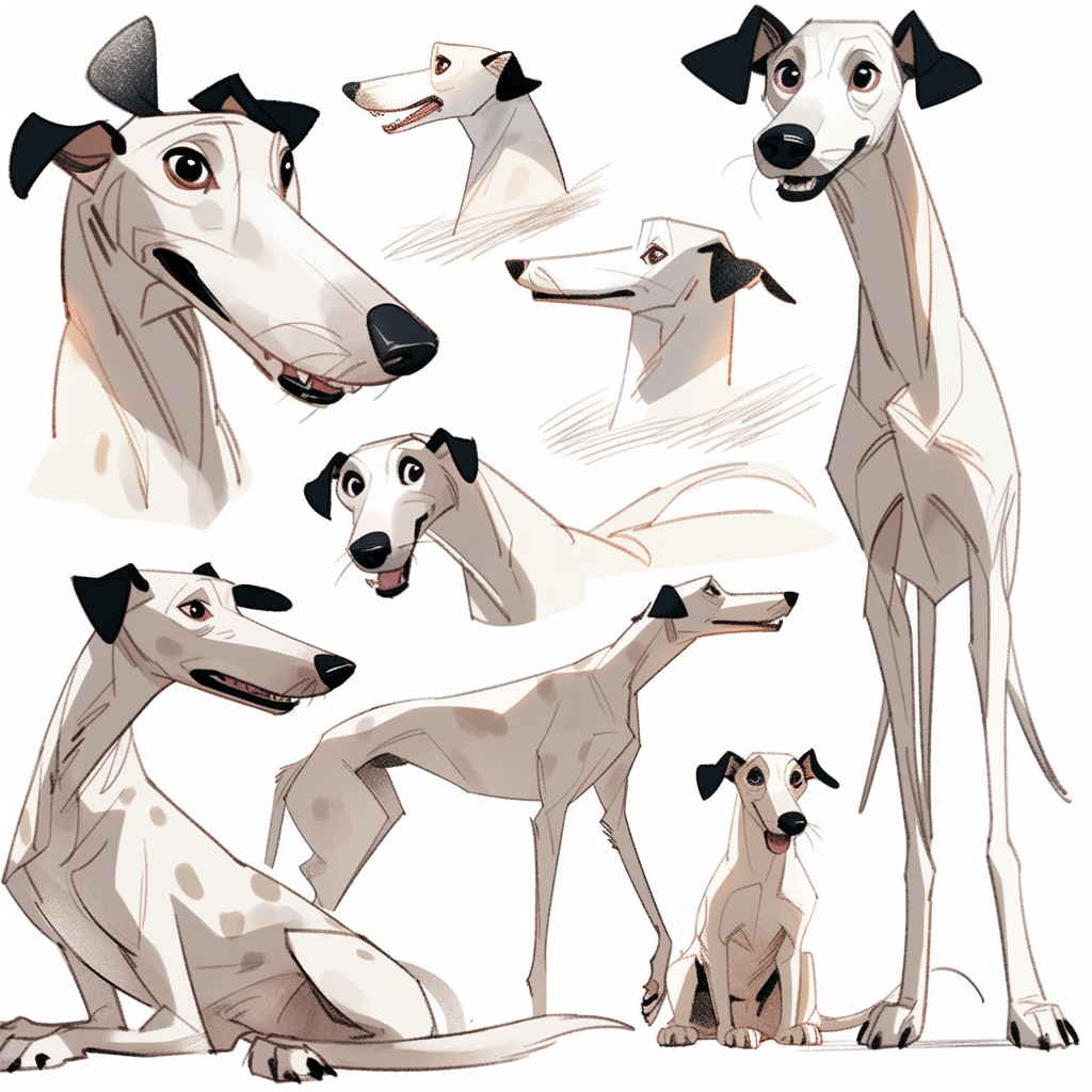 A Sleepy, Cute Whippet Dog Character in Animation