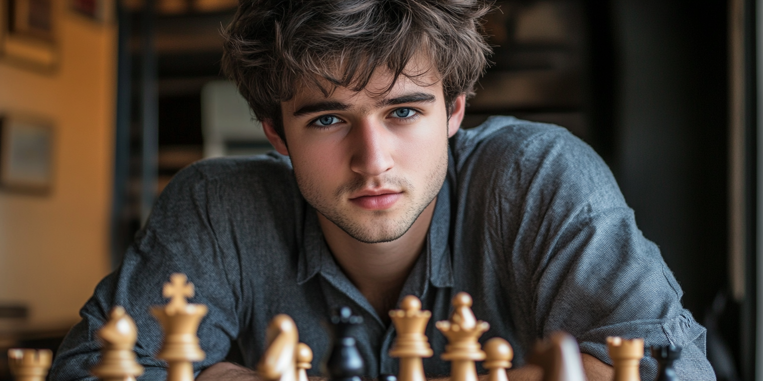 A Smart Man Playing Chess in School Shirt