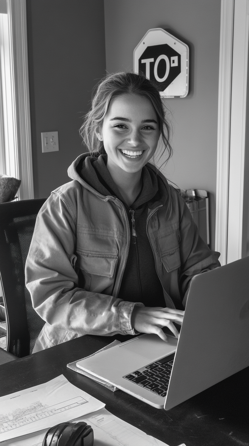 A Smiling Construction Worker Working From Home