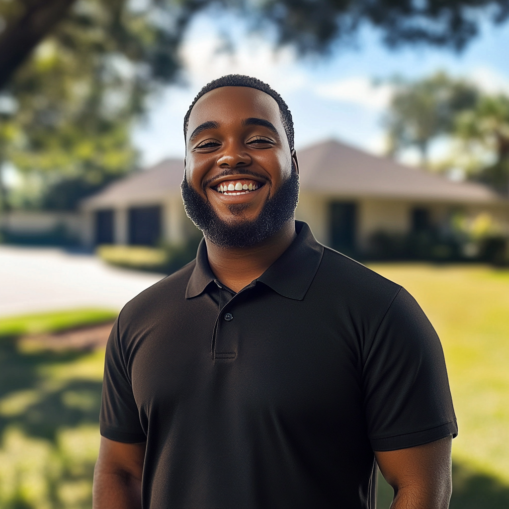 A Smiling Engineer at a Modern House