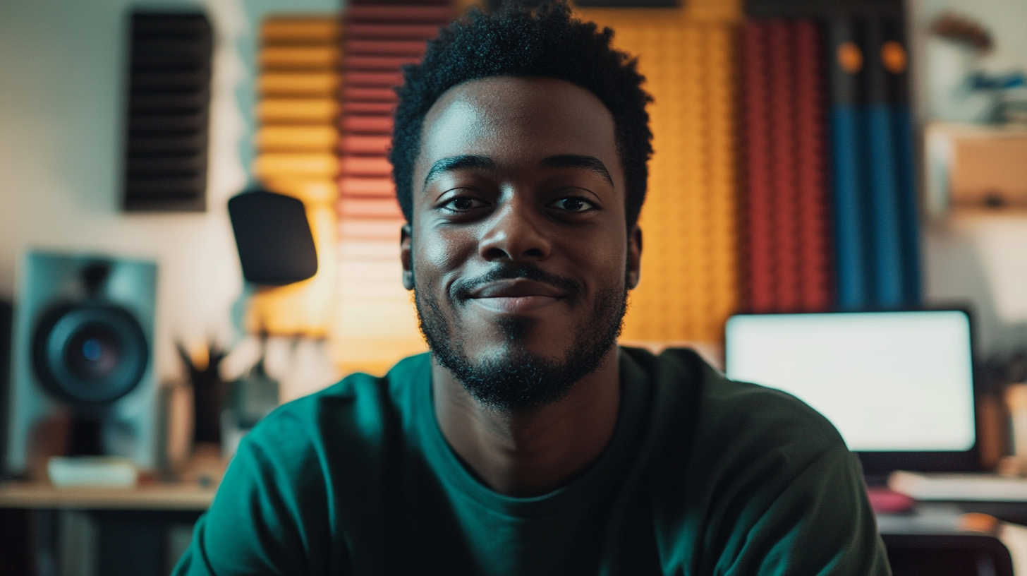 A Smiling Hipster at His Home Office