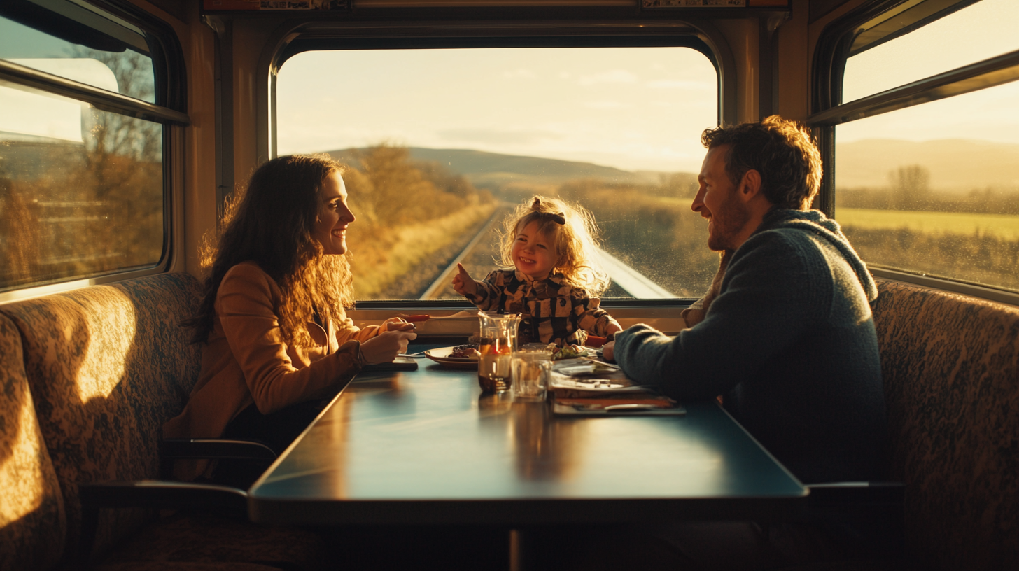 A Smiling UK Family on Modern Train Journey