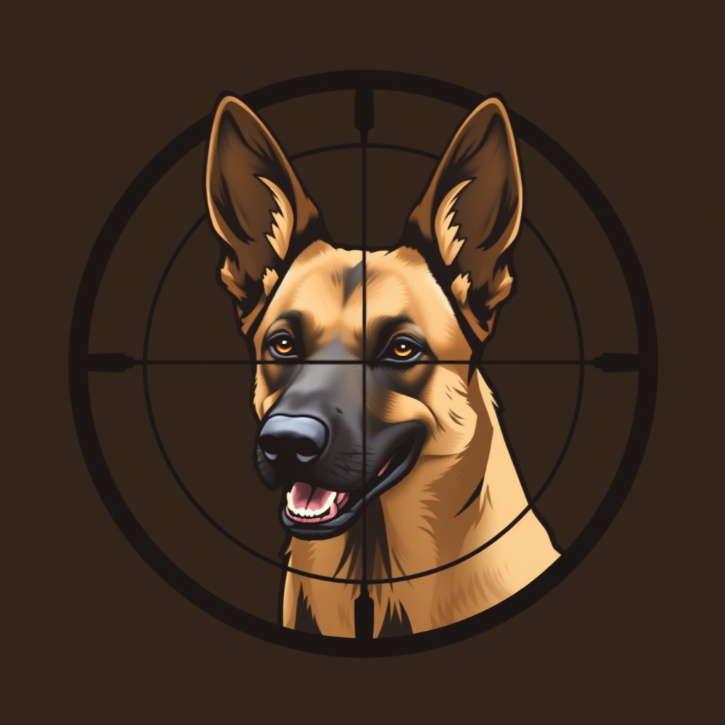 A Smirking Belgian Malinois in Crosshair Logo