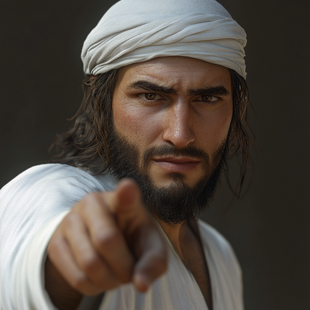 A Sneaky Arab Man Accusing with Intense Eyes.