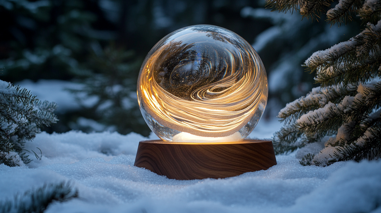 A Snow Globe in a Nighttime Pine Forest