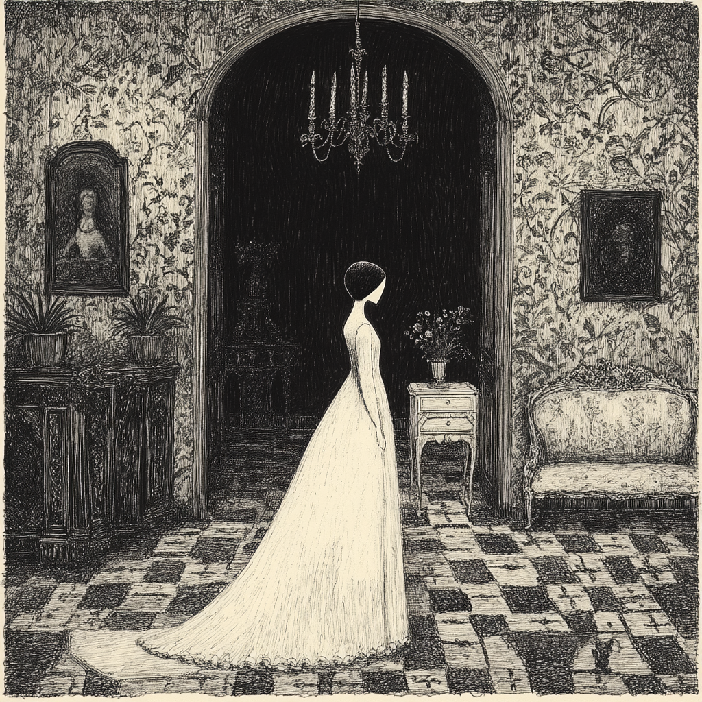 A Solitary Figure in Elegant White Gown