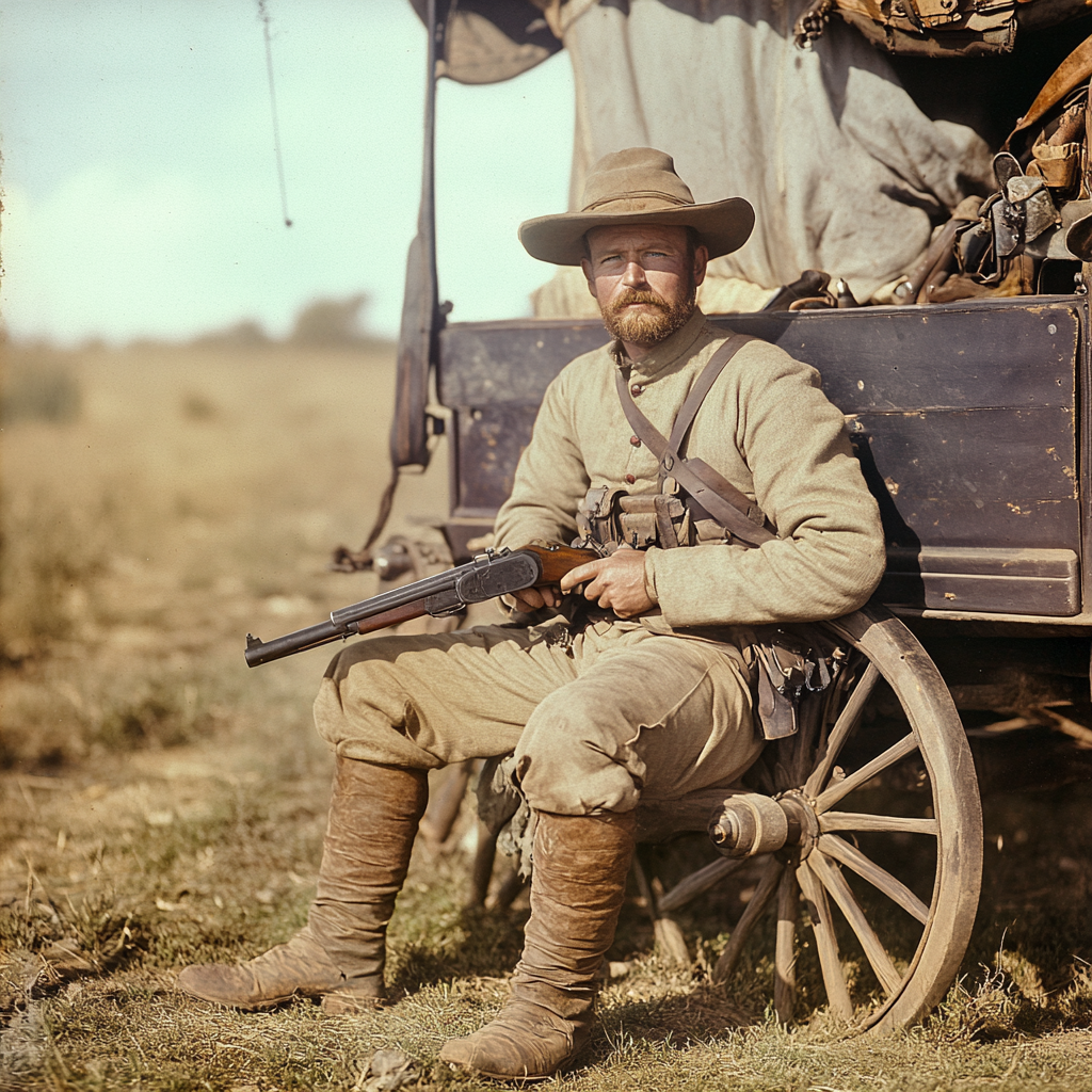 A South African soldier with gun by carriage.