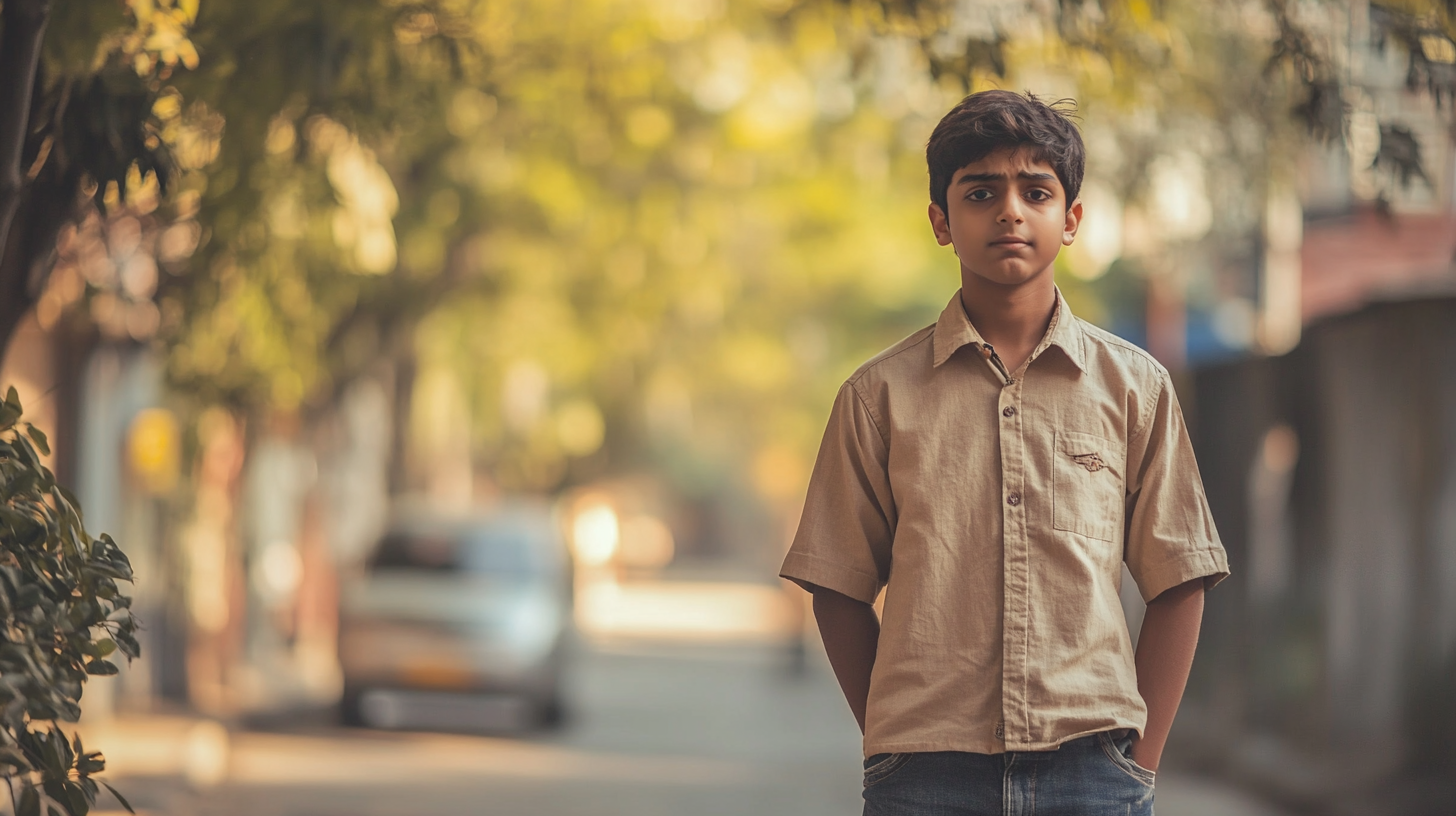 A South Indian boy in denim pant.