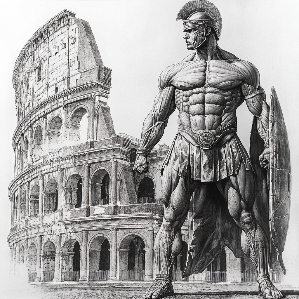 A Spartan warrior with defined muscles in battle