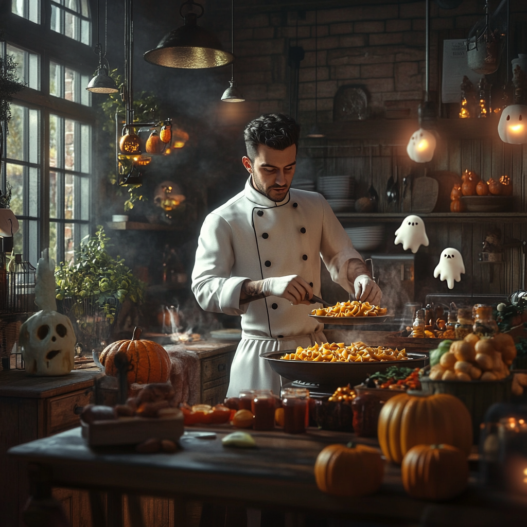 A Spooky Italian Chef Preparing Halloween Dishes