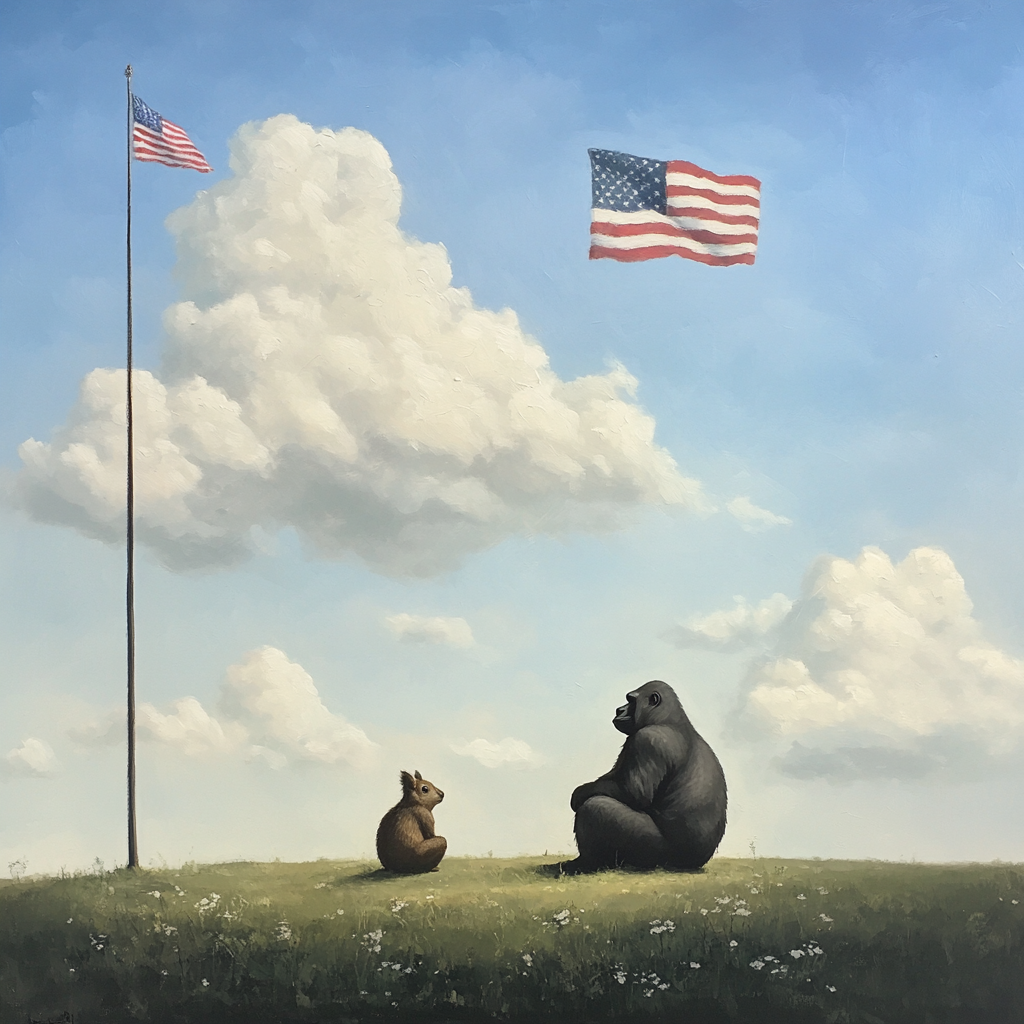 A Squirrel and Gorilla Ghosts Watch Over Meadow