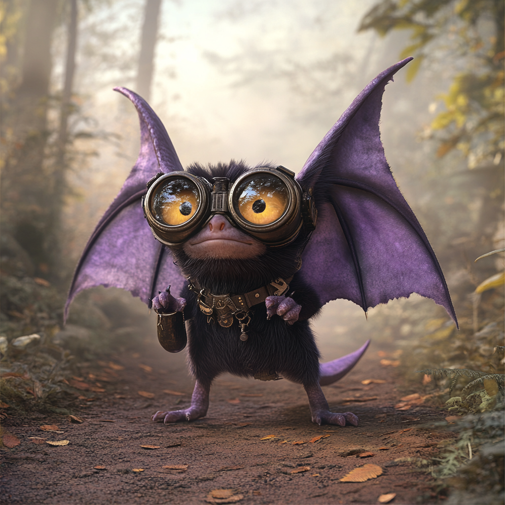 A Steampunk Bat in Enchanted Foggy Forest