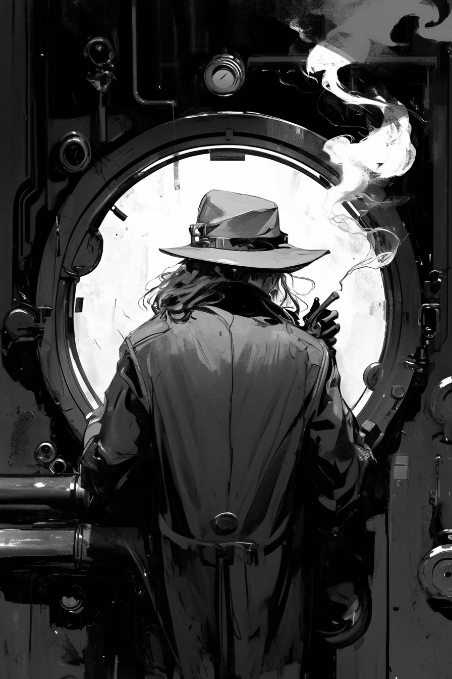 A Steampunk Noir Novel Cover with Smoking Man