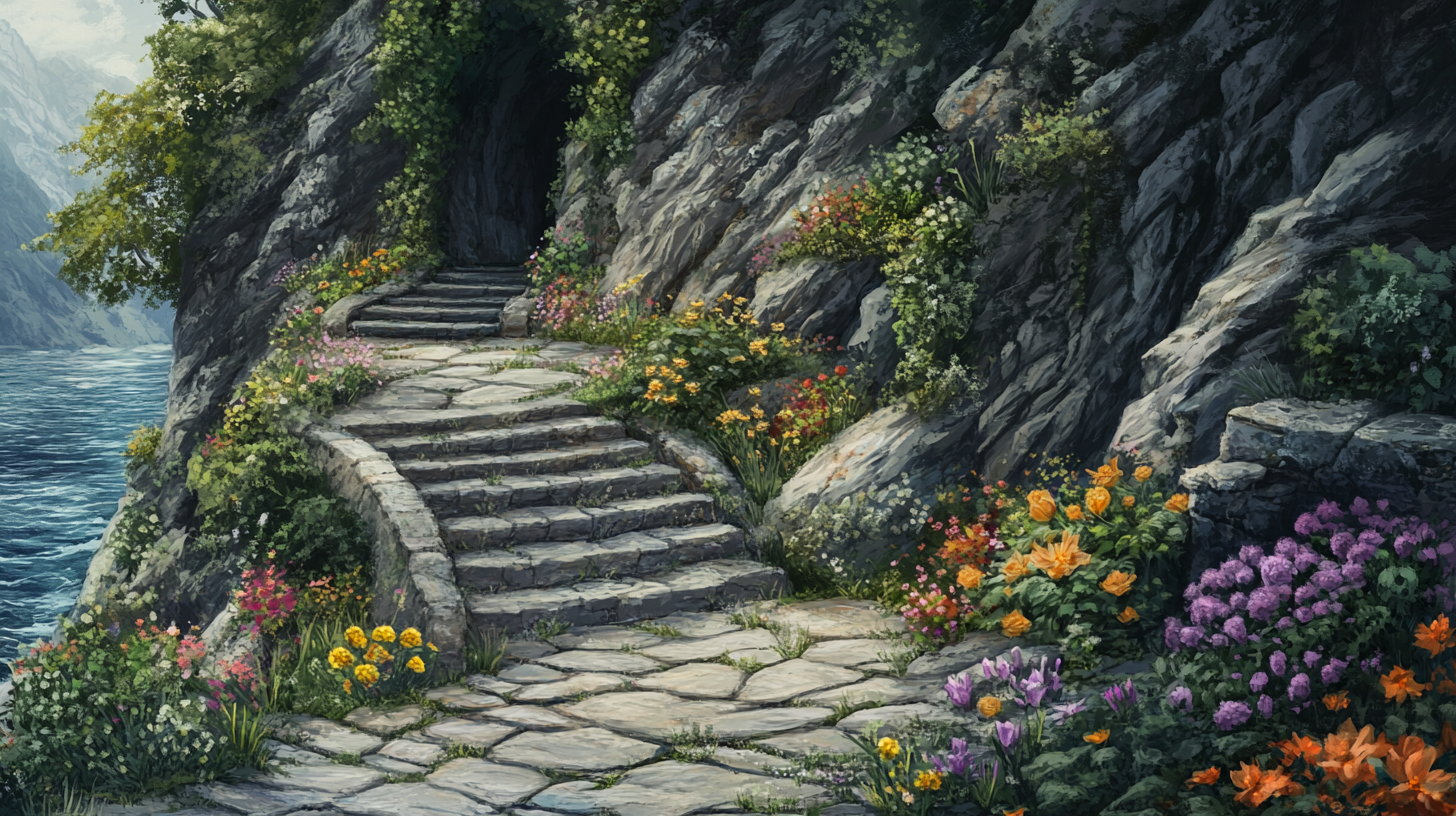 A Stone Path on Cliffside by Ocean