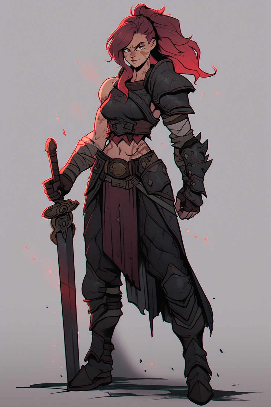 A Strong Girl Warrior With Swords In Armor