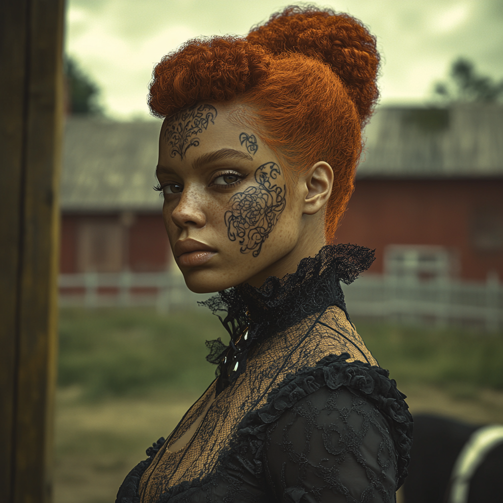 A Strong Woman with Ginger Hair in Victorian Dress