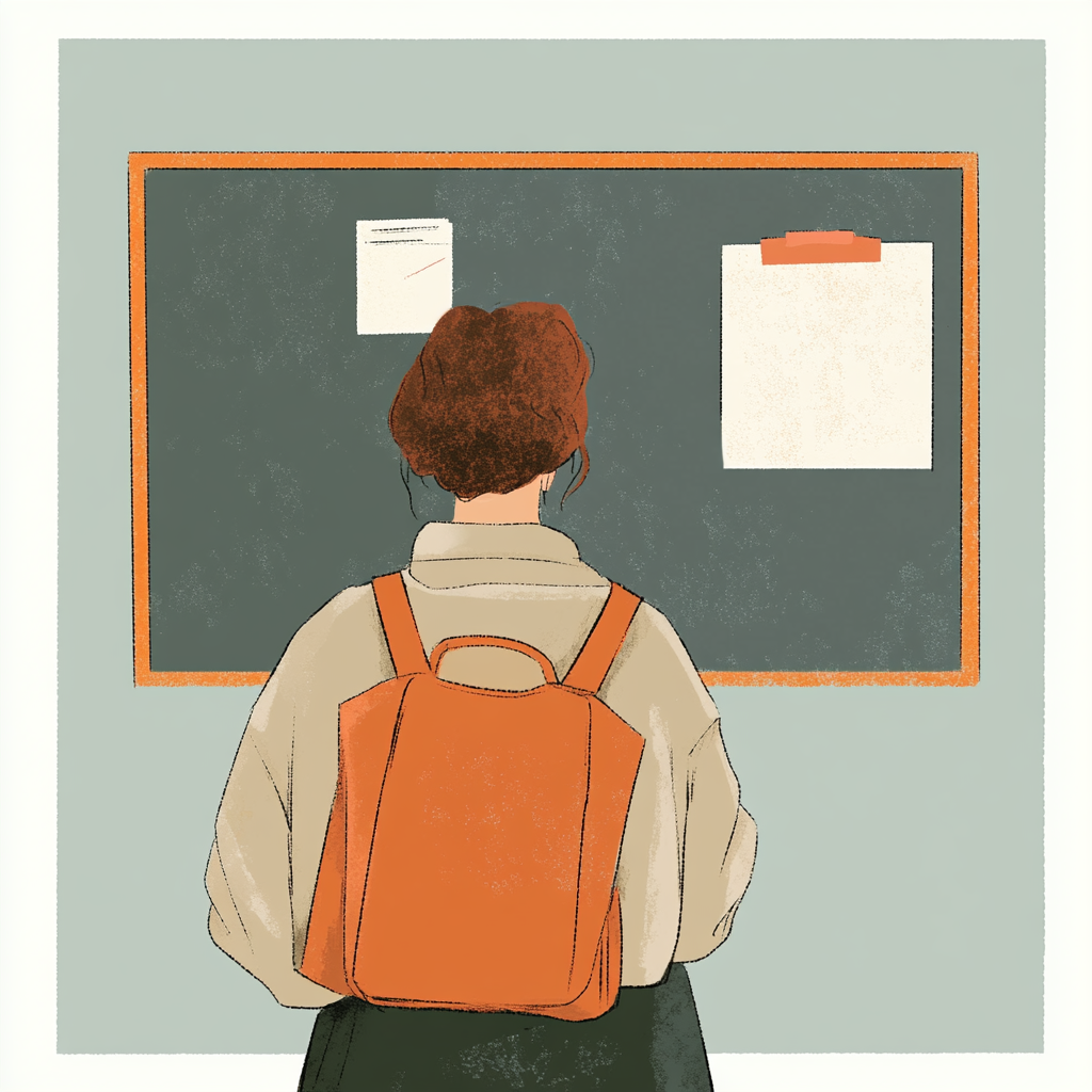 A Student Studying a Detailed Schoolboard Illustration