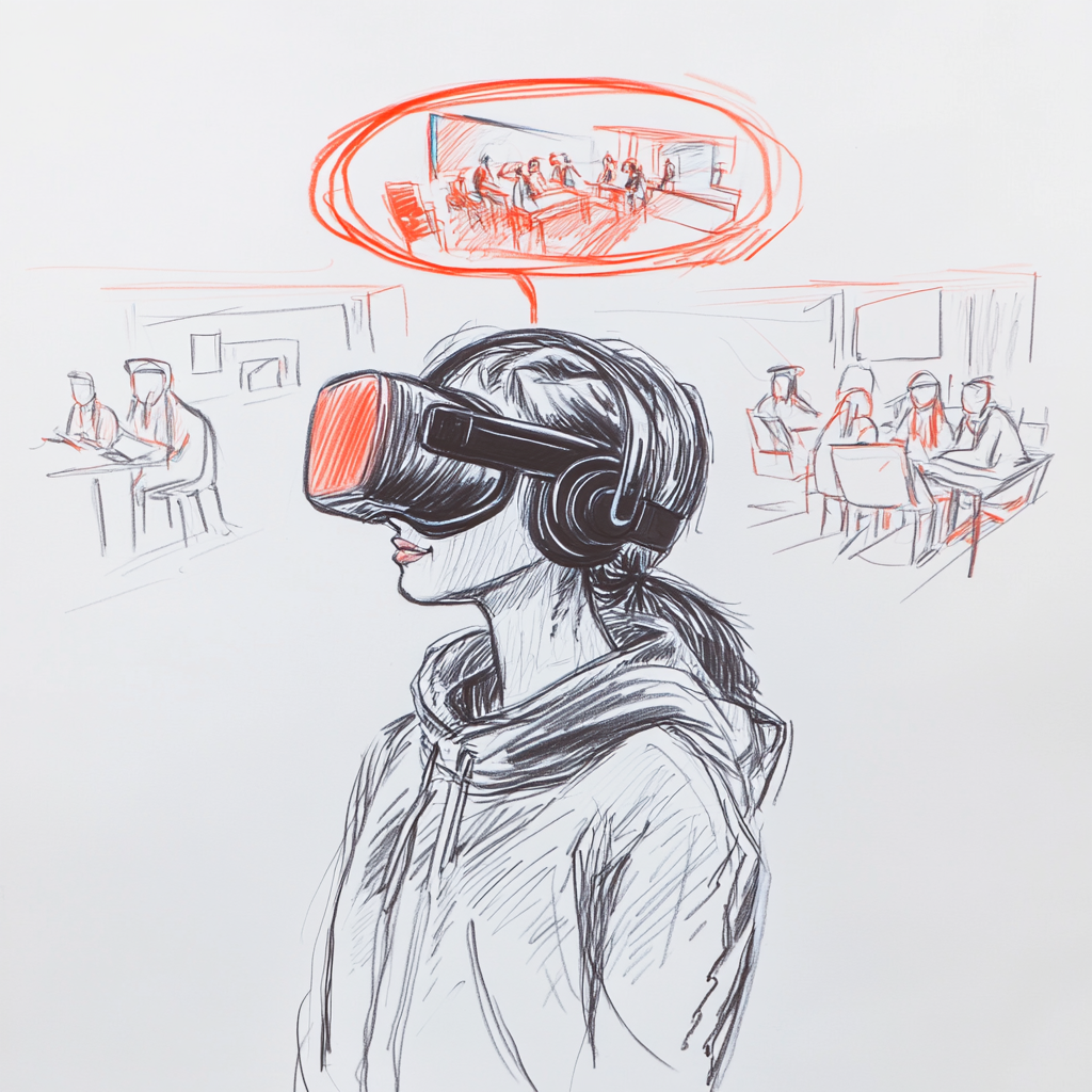 A Student in VR Classroom Setting