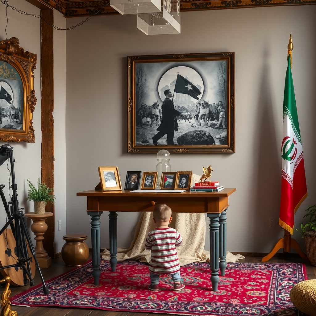 A Studio with a Table and Flags