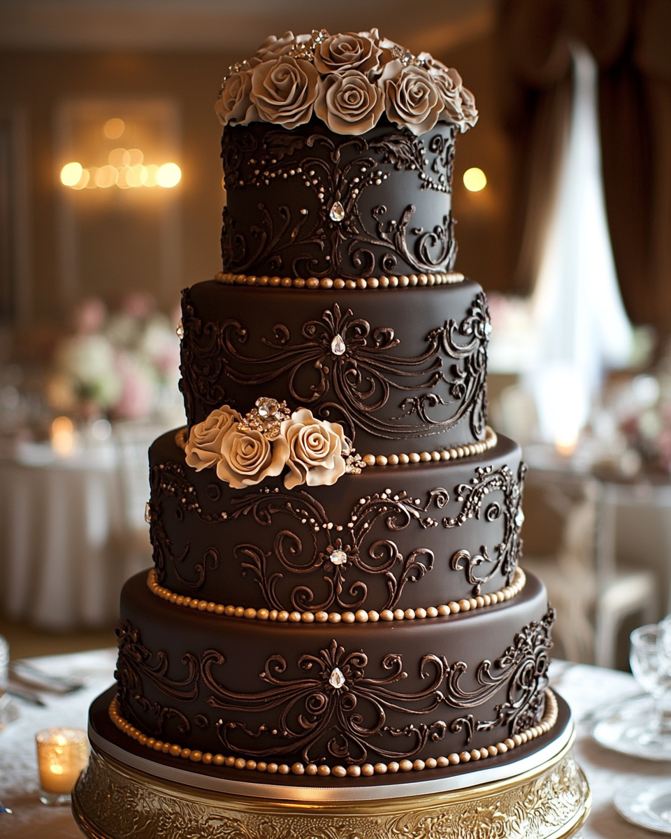 A Stunning Chocolate Victorian Wedding Cake Design