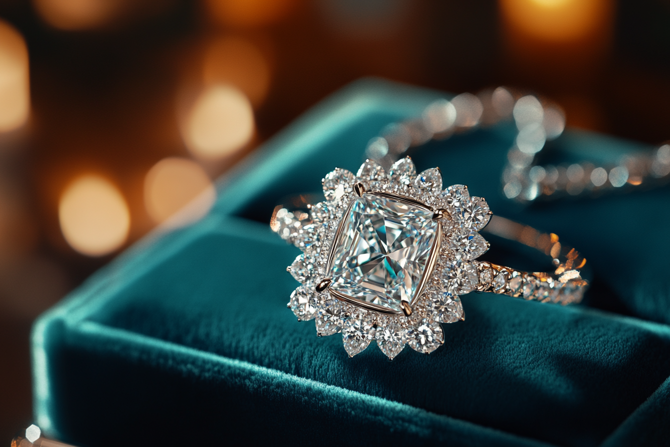 Diamond Ring and Necklace on Velvet