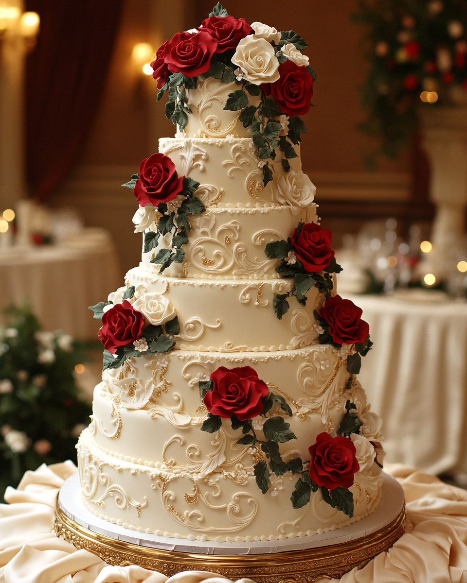 A Stunning Victorian Wedding Cake on Gold Stand