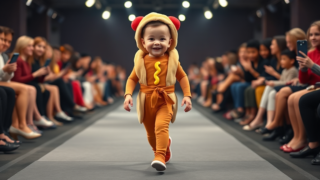 A Stylish Hot Dog Baby Strutting on Runway