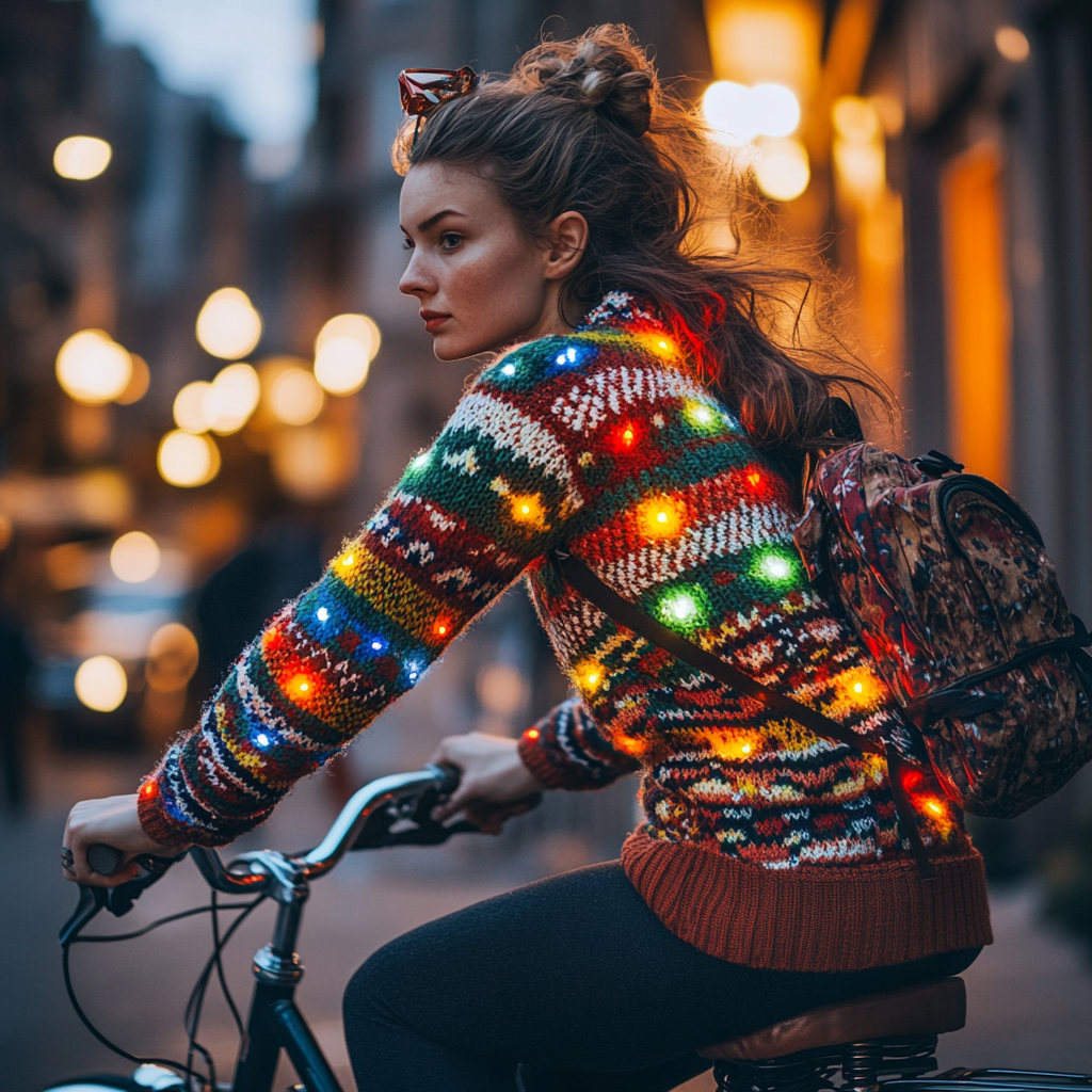 A Stylish Person Riding Christmas Bicycle