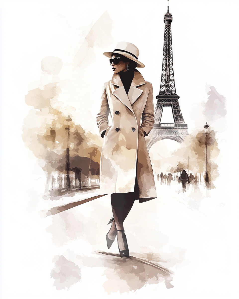 A Stylish Woman in Paris: Fashion Watercolor Poster